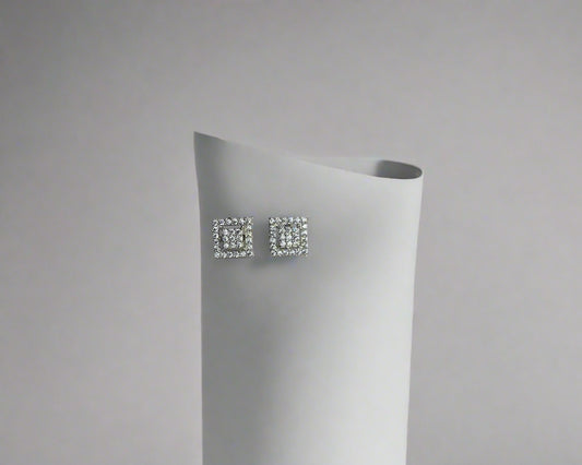 Square AAA+ CZ  Silver Studs