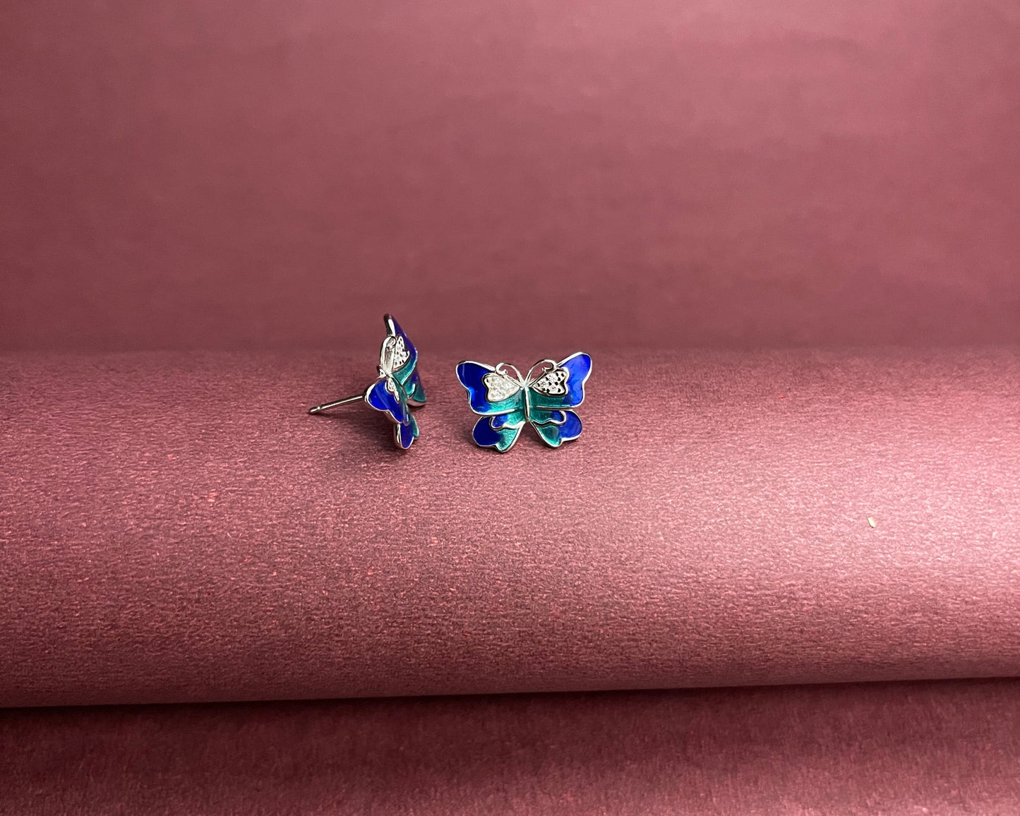 Butterfly Enamel Wings Silver Earrings