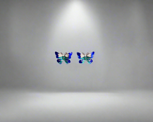 Butterfly Enamel Wings Silver Earrings