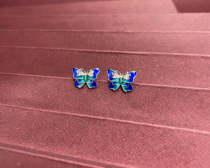 Butterfly Enamel Wings Silver Earrings