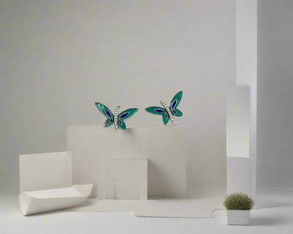 Butterfly Enamel Silver Earrings